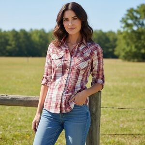 Cruel Girl Rhinestone Embroidered Western Shirt with Snap Closures